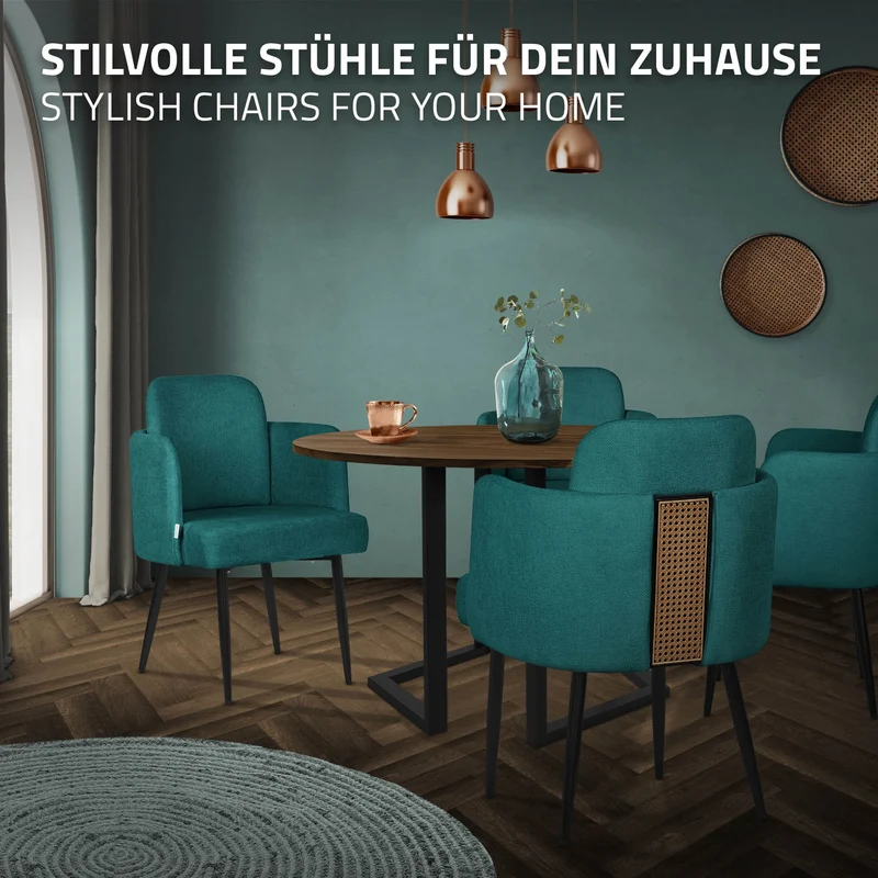 6er Set Esszimmerstühle mit Rücken- & Armlehne Petrol mit Metallbeinen bis 120 kg ML-Design