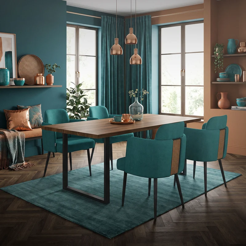6er Set Esszimmerstühle mit Rücken- & Armlehne Petrol mit Metallbeinen bis 120 kg ML-Design