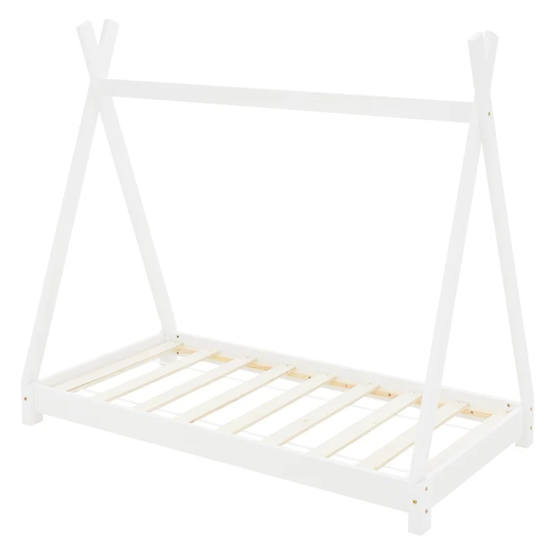 B-Ware Kinderbett Tipi 80x160 cm Weiß aus Kiefernholz Holzbett mit Lattenrost ML-Design