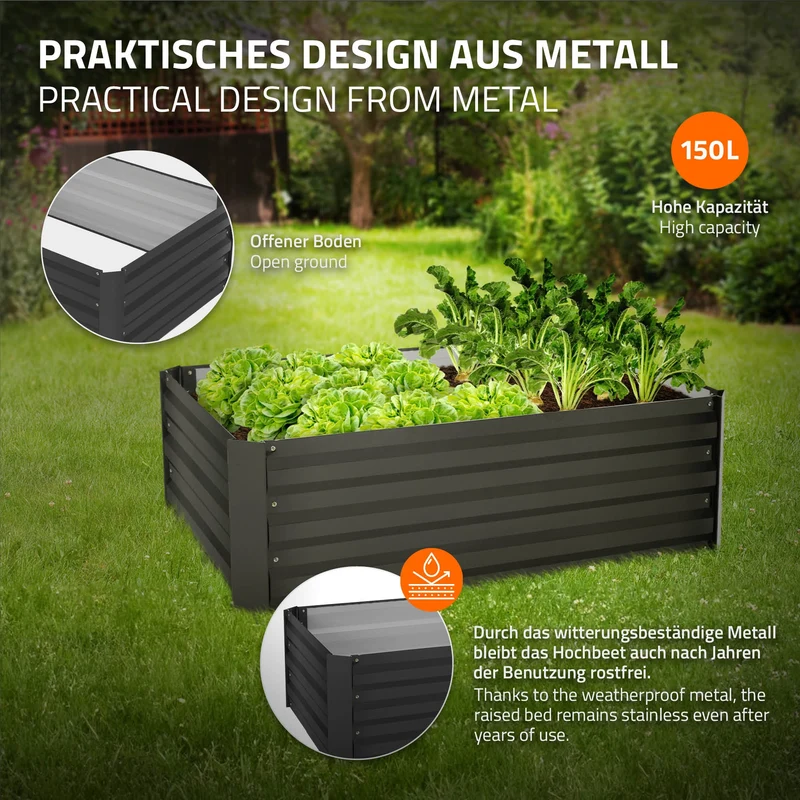 4er Set Hochbeet 90x60x30 cm Anthrazit aus Metall ML-Design
