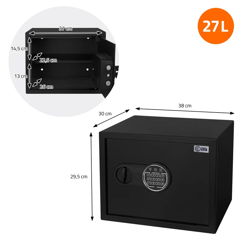 Safe Tresor 27L aus Stahl mit Elektronikschloss, Notschlüsseln und feuerfester Tasche