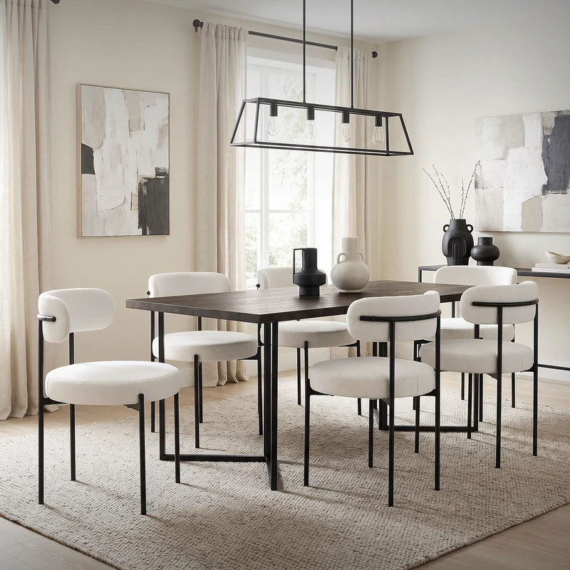 Esszimmerstuhl 4er Set mit Teddystoff mit Rückenlehne Weiß Küchenstuhl ML-Design