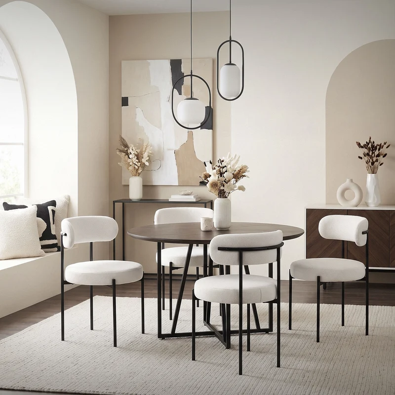 Esszimmerstuhl 4er Set mit Teddystoff mit Rückenlehne Weiß Küchenstuhl ML-Design