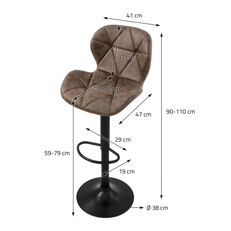 4er Set Barhocker Braun Kunstlederbezug mit Rückenlehne und Fußstütze höhenverstellbar 59-79cm ML-Design