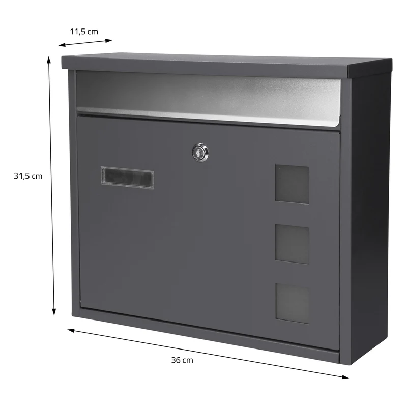 Briefkasten 36x31,5x11,5 cm Anthrazit aus Edelstahl ML-Design