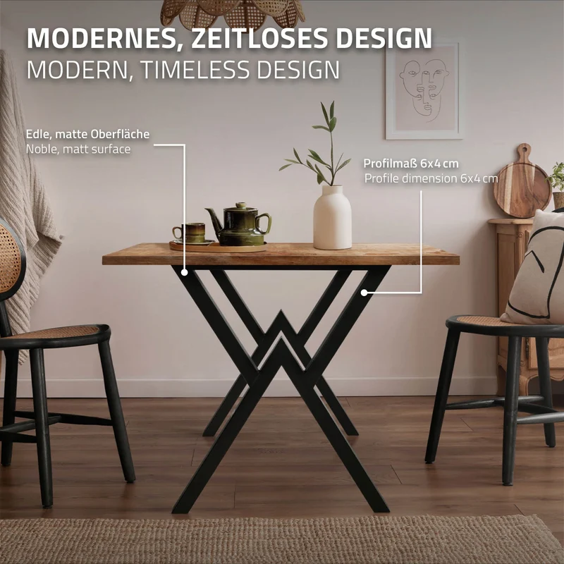 2 Stück Tischbeine B60xH72 cm Tischkufen X-Form Stahl pulverbeschichtet Schwarz ML-Design