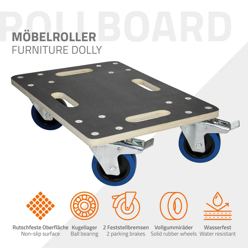 B-Ware Rollbrett Möbelroller 35 x 50 cm aus Multiplex mit Feststellbremsen Traglast 800 kg