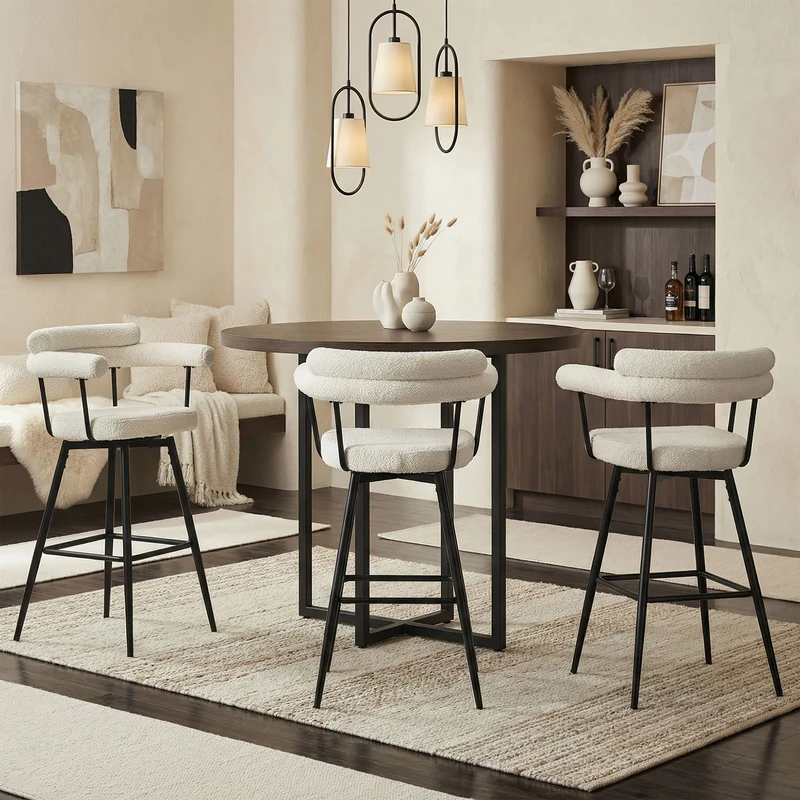 4er Set Barhocker 360° drehbar Beige 61x103x55 cm mit Arm-, Rückenlehne und Fußstütze bis 120 kg ML-Design