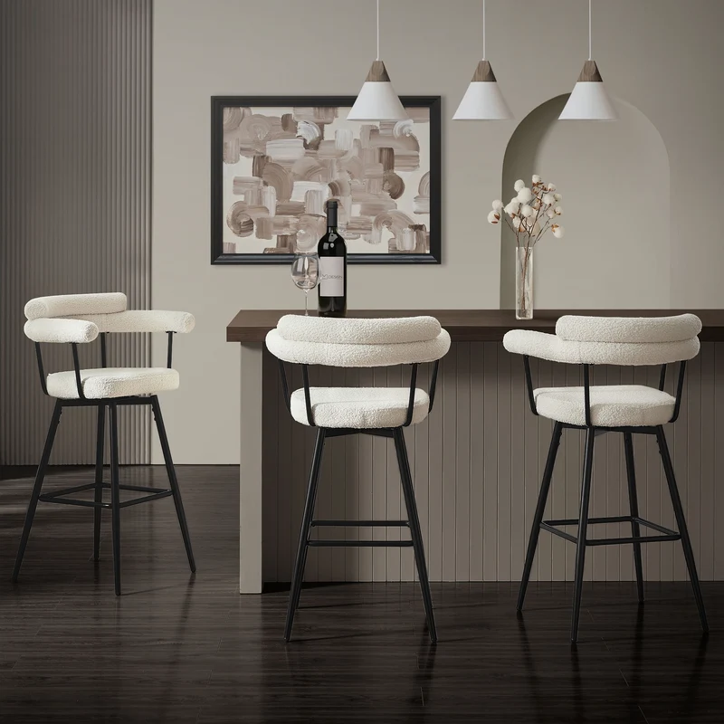 4er Set Barhocker 360° drehbar Beige 61x103x55 cm mit Arm-, Rückenlehne und Fußstütze bis 120 kg ML-Design