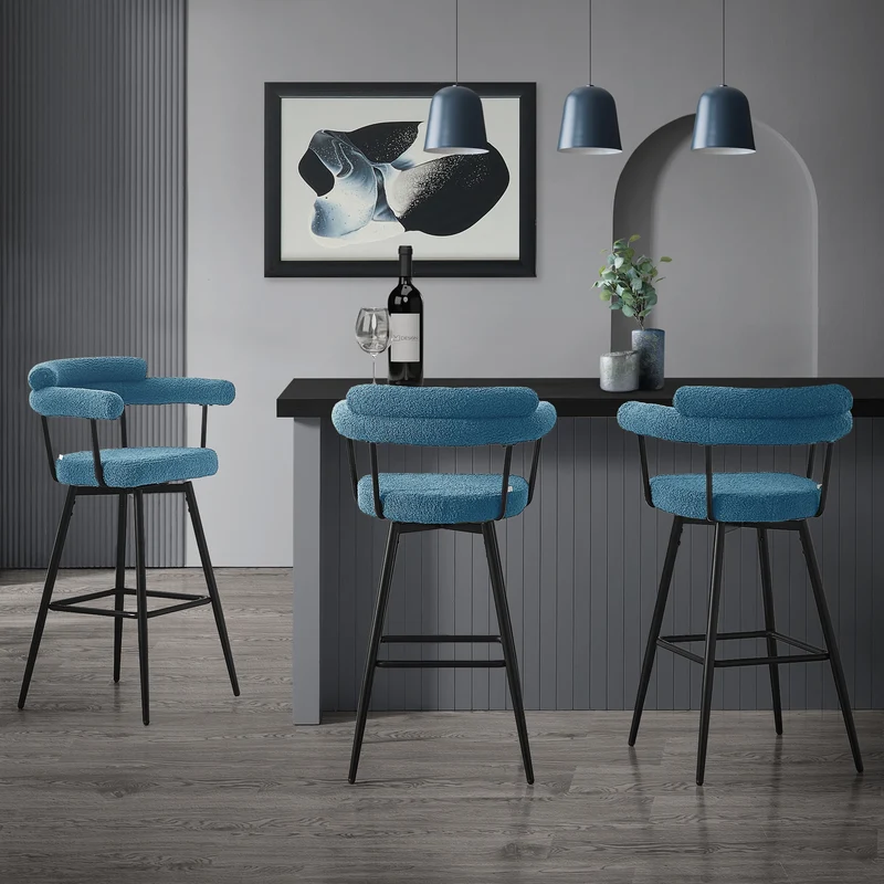 4er Set Barhocker 360° drehbar Blau 61x103x55 cm mit Arm-, Rückenlehne und Fußstütze bis 120 kg ML-Design