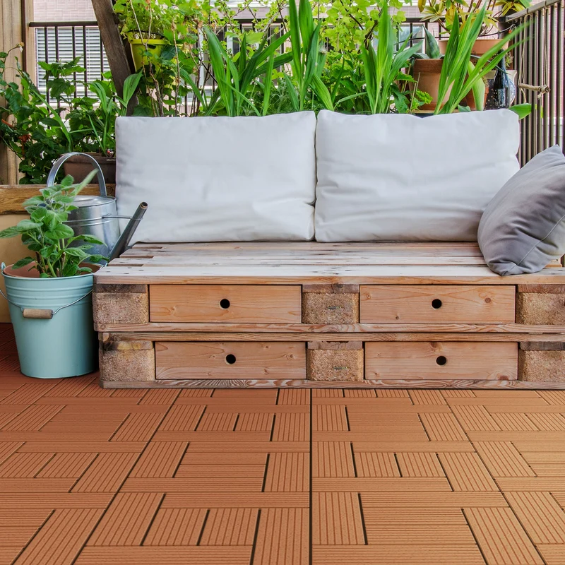 WPC Terrassenfliesen 30x30 cm 44er Set für 4m² Hellbraun in Holzoptik Mosaik mit Drainage und Klicksystem