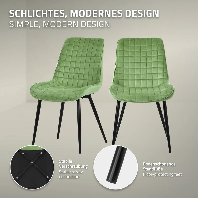 B-Ware Esszimmerstuhl 2er Set Salbei mit Samtbezug und Stahlbeinen Küchenstuhl mit Rückenlehne ML-Design