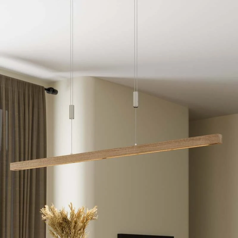 B-Ware quitani Pendelleuchte Hängeleuchte Nora LED Lampe dimmbar Eiche natur 118cm