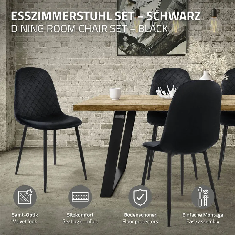 B-Ware Esszimmerstuhl 4er Set mit Rückenlehne Schwarz Küchenstuhl mit Microfaser-Samtbezug ML-Design