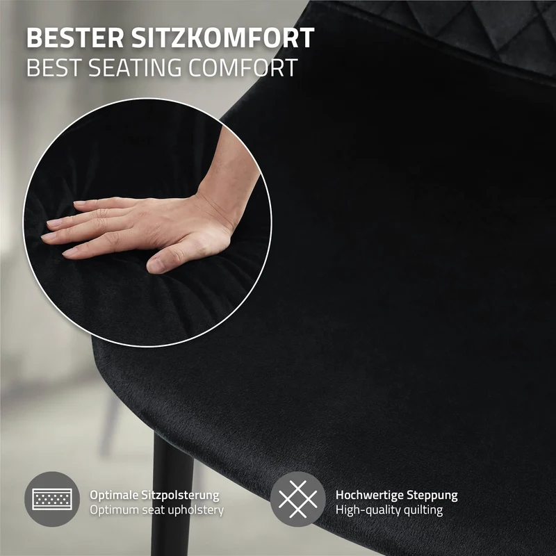 B-Ware Esszimmerstuhl 4er Set mit Rückenlehne Schwarz Küchenstuhl mit Microfaser-Samtbezug ML-Design