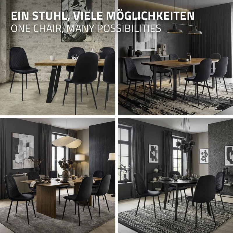 B-Ware Esszimmerstuhl 4er Set mit Rückenlehne Schwarz Küchenstuhl mit Microfaser-Samtbezug ML-Design