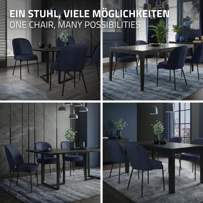 Esszimmerstühle 4er Set Dunkelblau mit Rückenlehne, Polsterstühle für Esszimmer & Küche ML-Design