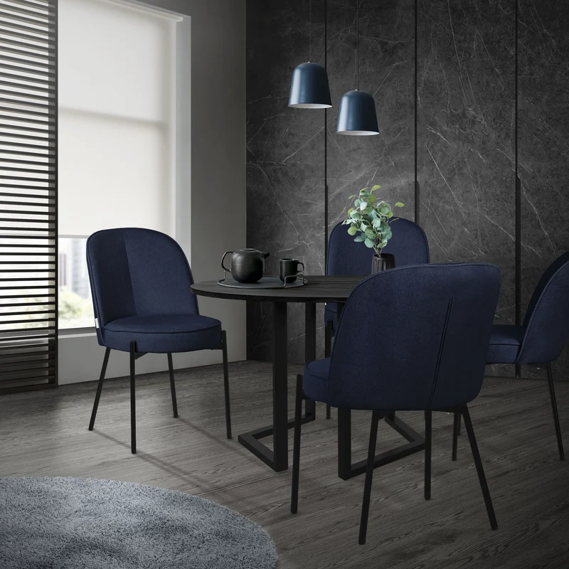 Esszimmerstühle 4er Set Dunkelblau mit Rückenlehne, Polsterstühle für Esszimmer & Küche ML-Design