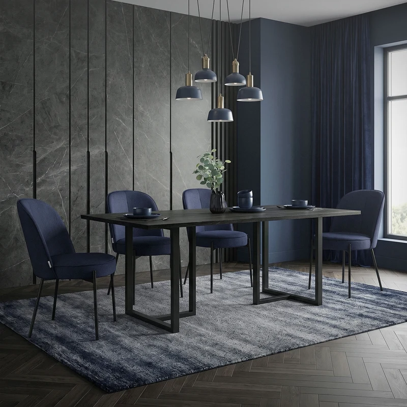 Esszimmerstühle 4er Set Dunkelblau mit Rückenlehne, Polsterstühle für Esszimmer & Küche ML-Design