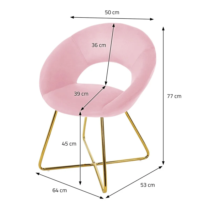 B-Ware Esszimmerstuhl mit runder offener Rückenlehne Rosa aus Samt mit goldenen Metallbeinen ML-Design