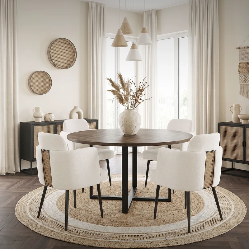 6er Set Esszimmerstühle mit Rücken- & Armlehne Beige mit Metallbeinen bis 120 kg ML-Design