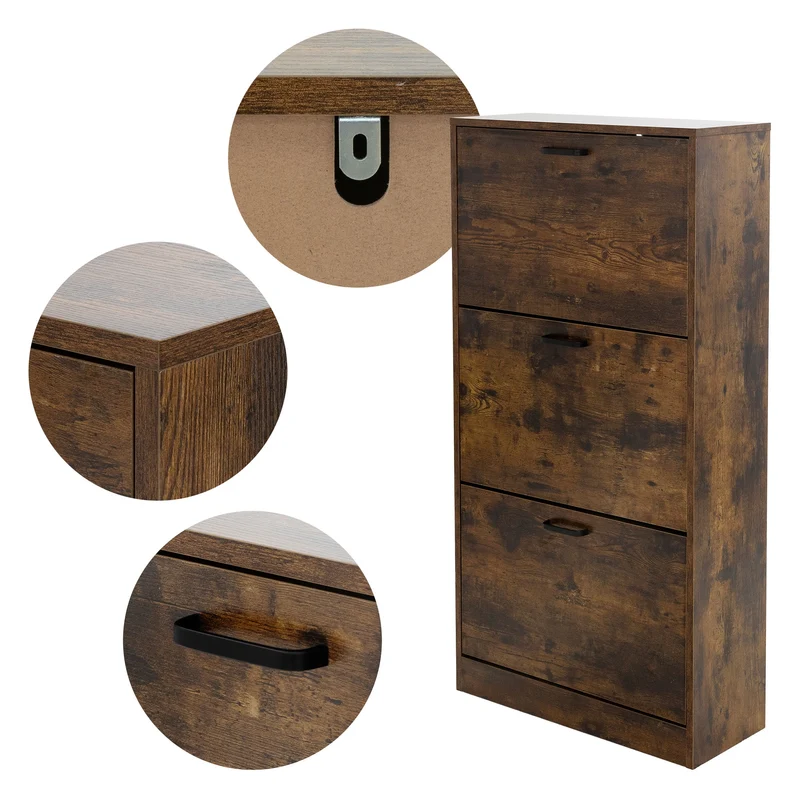 Schuhschrank 60x24x120,5 cm Braun inkl. 3 Klappfächern ML-Design