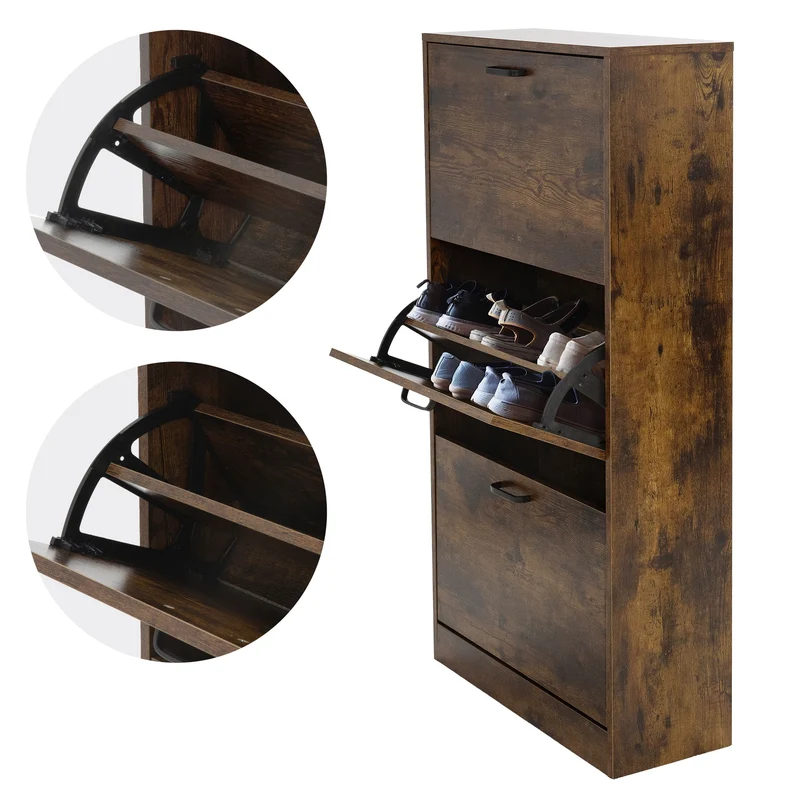 Schuhschrank 60x24x120,5 cm Braun inkl. 3 Klappfächern ML-Design