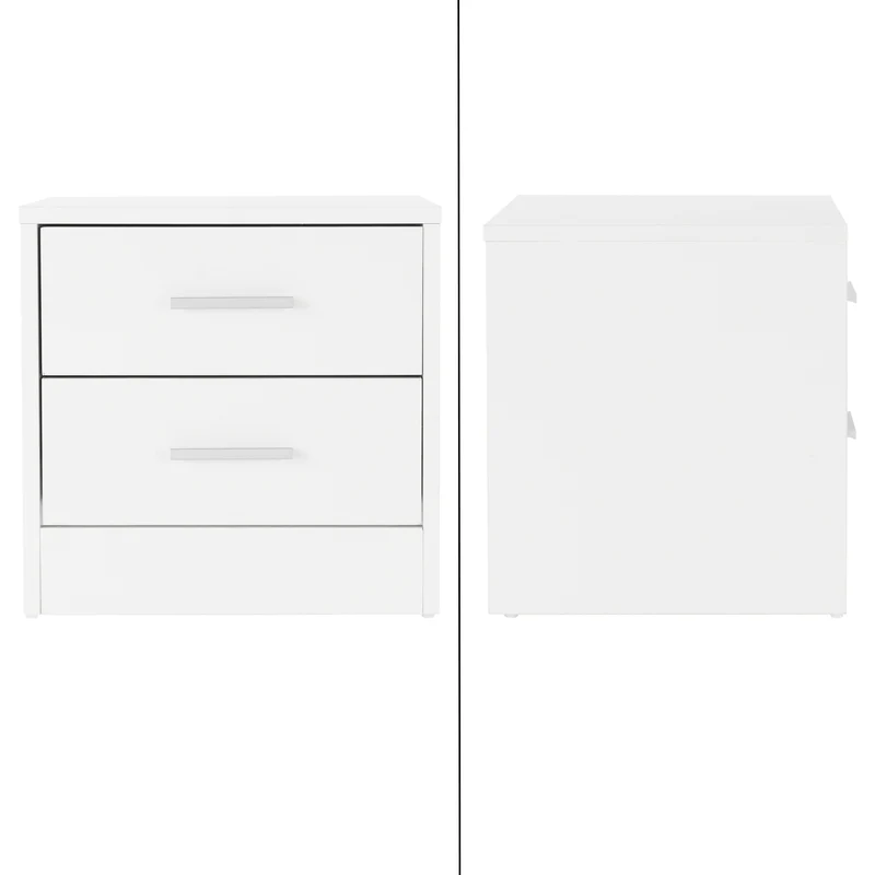 2er Set Nachttisch mit zwei Schubladen 38x37x34 cm Weiß aus Spannplatte ML-Design