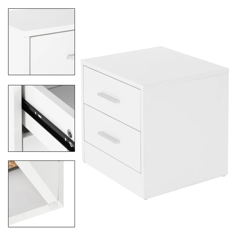 2er Set Nachttisch mit zwei Schubladen 38x37x34 cm Weiß aus Spannplatte ML-Design