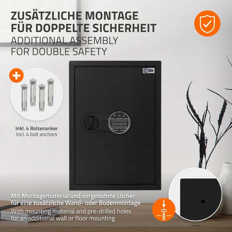 Safe Tresor 43L aus Stahl mit Elektronikschloss, Notschlüsseln und feuerfester Tasche
