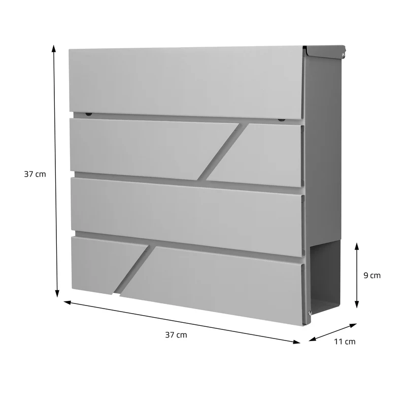 Briefkasten mit Zeitungsfach 37x11x37 cm Hellgrau aus Edelstahl