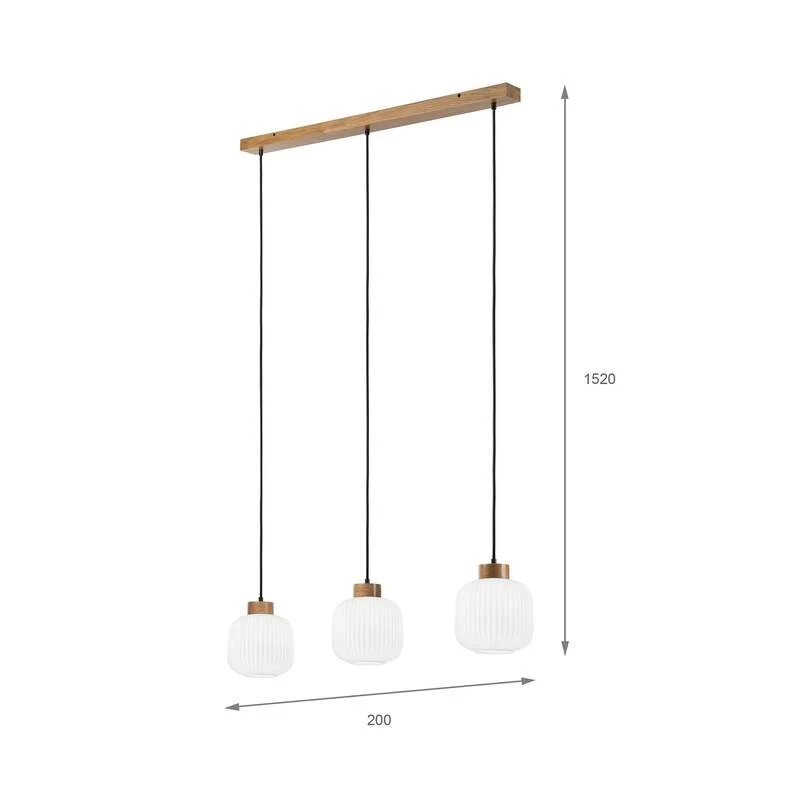 B-Ware Harmony Hängelampe Pendelleuchte Opalglas Eichenholz Länge 110 cm 3 flg