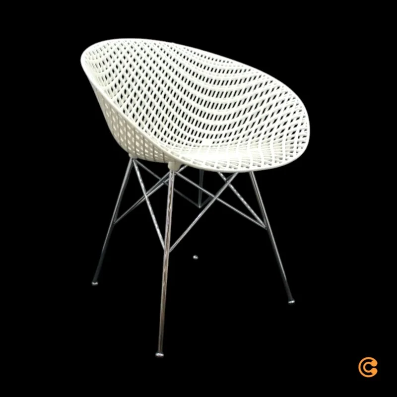 B-Ware Kartell Smatrik Stuhl Esszimmerstuhl Küchenstuhl Designerstuhl verchromt weiß
