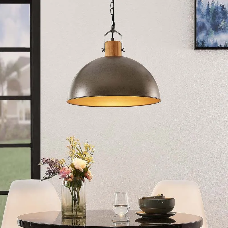 B-Ware Lindby Hängeleuchte Holgar LED Pendelleuchte Lampe dimmbar grün Ø45cm Holz