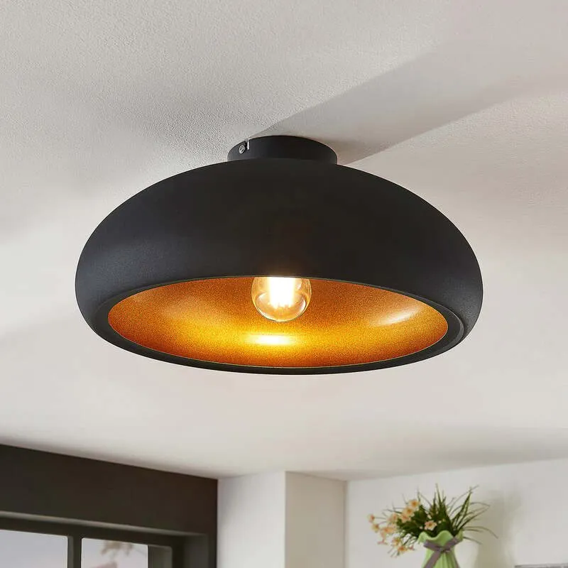 B-Ware Lindby Deckenlampe Gerwina LED Lampe Leuchte dimmbar schwarz gold Ø40cm 1x60W