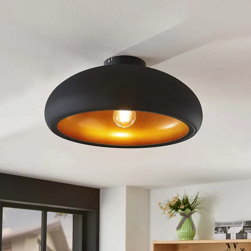 B-Ware Lindby Deckenlampe Gerwina LED Lampe Leuchte dimmbar schwarz gold Ø40cm 1x60W