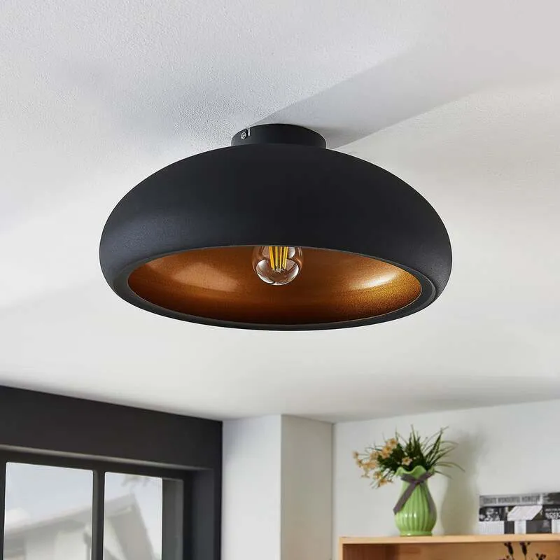 B-Ware Lindby Deckenlampe Gerwina LED Lampe Leuchte dimmbar schwarz gold Ø40cm 1x60W