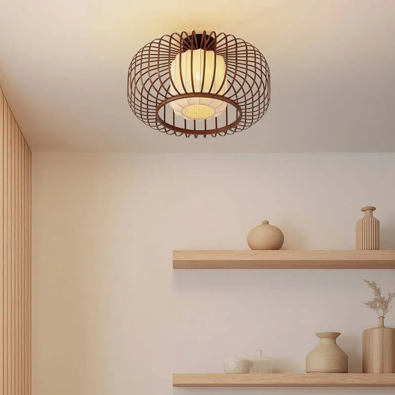 B-Ware Lindby Deckenleuchte Davella LED Lampe Hängelampe dimmbar Bambus Ø50cm natur