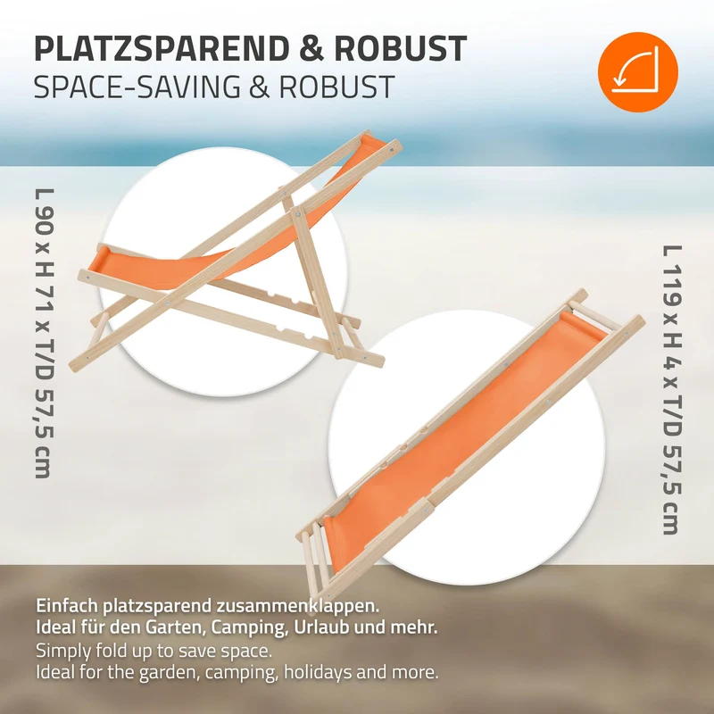 B-Ware Gartenstuhl Strandliege Liegestuhl Sonnenliege Orange aus Holz klappbar