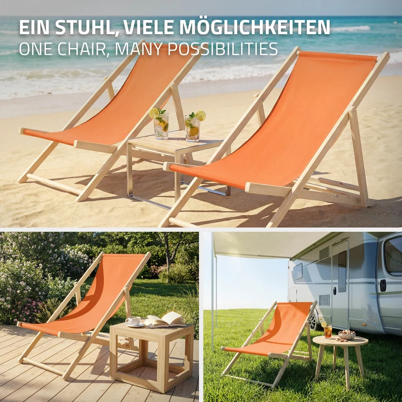 B-Ware Gartenstuhl Strandliege Liegestuhl Sonnenliege Orange aus Holz klappbar