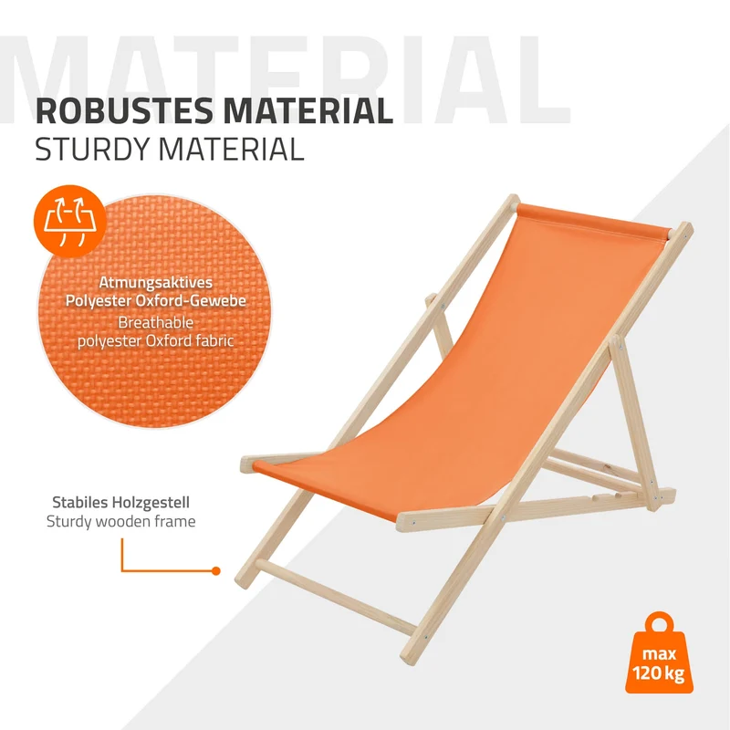 B-Ware Gartenstuhl Strandliege Liegestuhl Sonnenliege Orange aus Holz klappbar