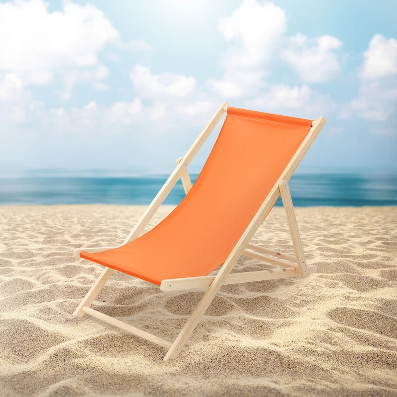 B-Ware Gartenstuhl Strandliege Liegestuhl Sonnenliege Orange aus Holz klappbar