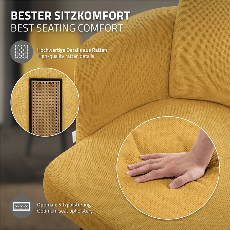 2er Set Esszimmerstühle mit Rücken- & Armlehne Senf mit Metallbeinen bis 120 kg ML-Design