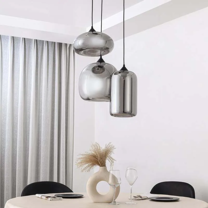 B-Ware Lindby Hängeleuchte Pendelleuchte Marla Glas 50cm Rondell grau SIEHE TEXT/FOTO