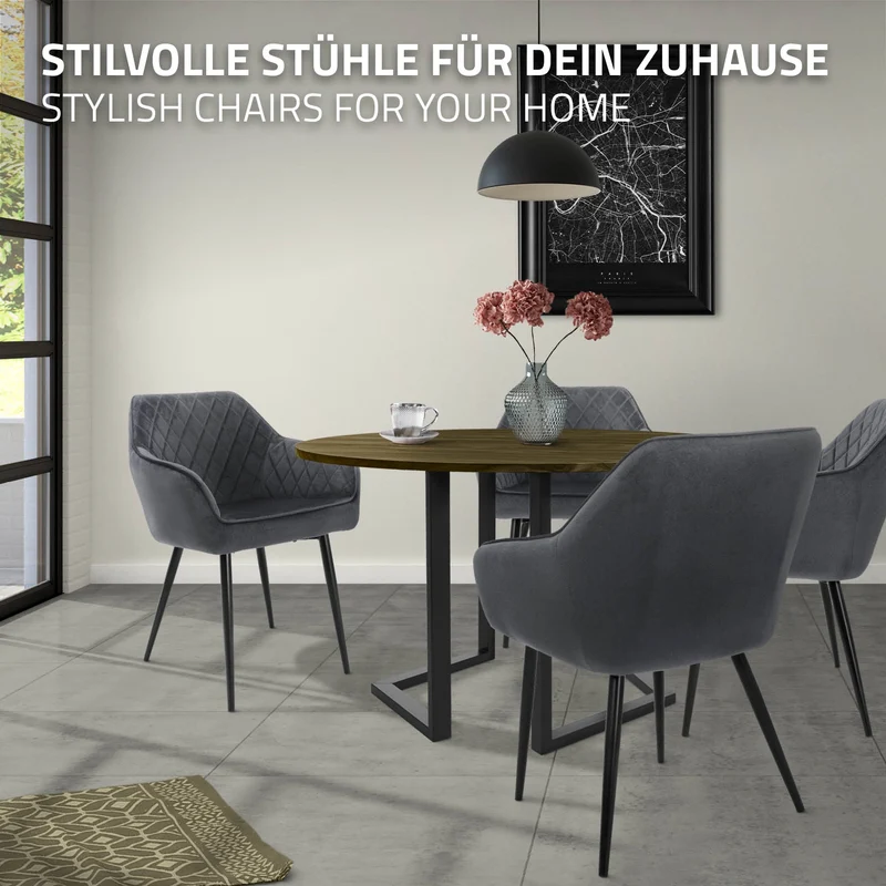 B-Ware Esszimmerstuhl 2er Set Anthrazit Samtbezug mit Metallbeinen inkl. Montagematerial ML-Design