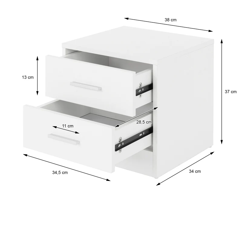 Nachttisch mit zwei Schubladen 38x37x34 cm Weiß aus Spannplatte ML-Design