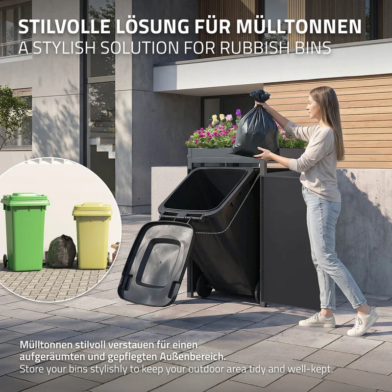 Mülltonnenbox mit Pflanzdach 1er bis 240L 68x80x124 cm aus Stahl in Rostoptik ML-Design