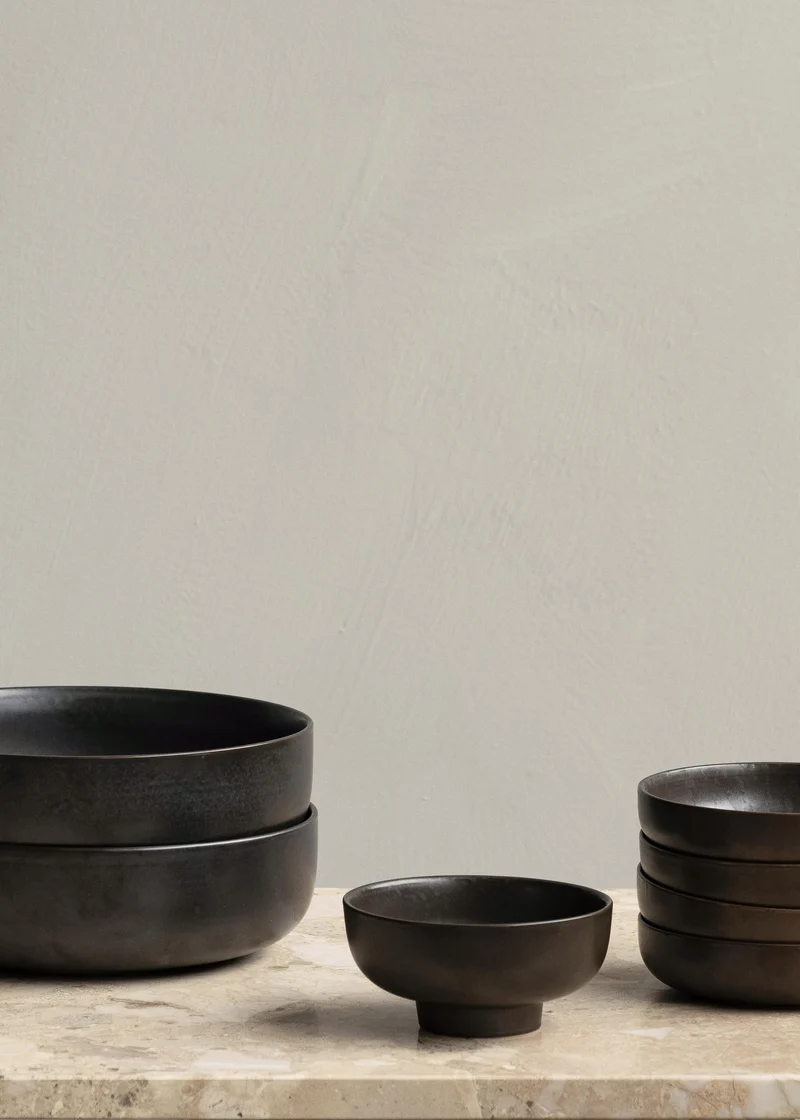 B-Ware Audo New Norm Schüssel auf Fuß Bowl Servierschale Tonschale Ø12cm dark glazed