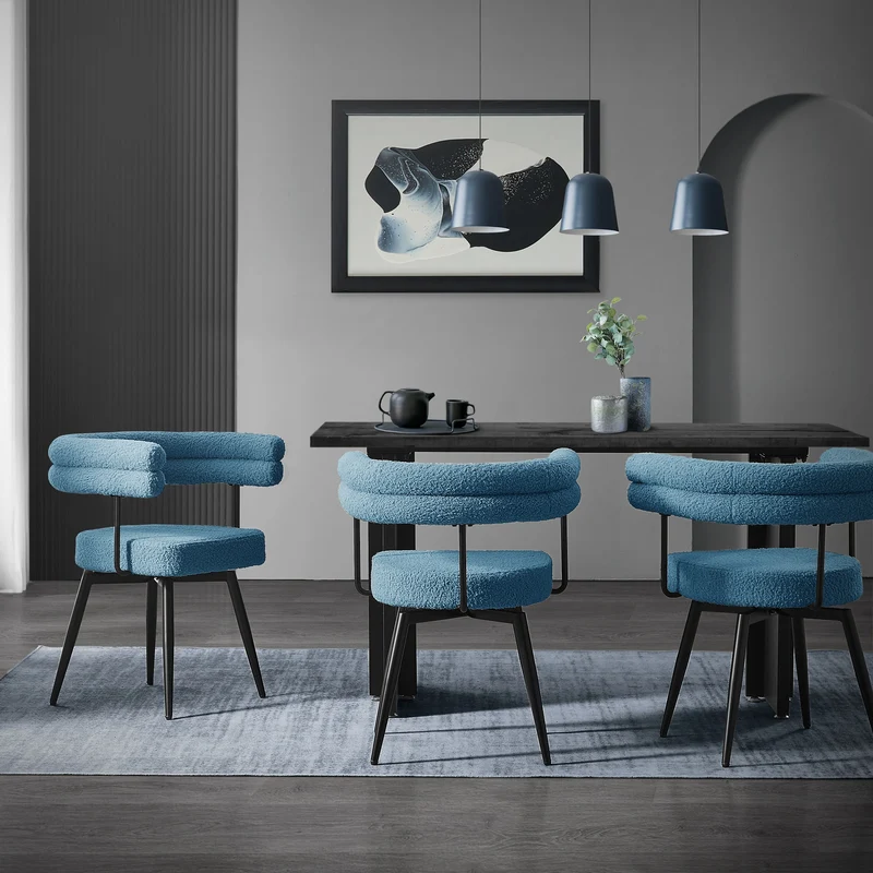 4er Set Esszimmerstühle 360° drehbar in Blau Teddy-Stoff mit Arm- und Rückenlehnen Küchenstuhl ML-Design