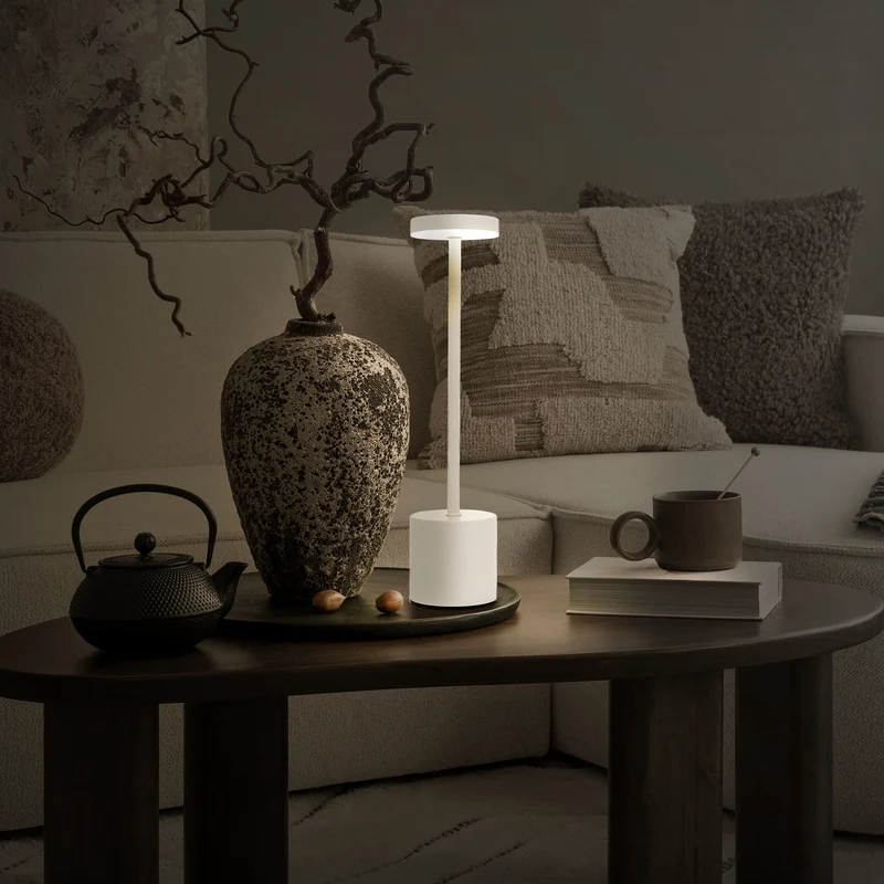 LED Tischlampe kabellos mit Touch, Weiß Ø8x34,5cm Akku Tischleuchte USB-C ML-Design